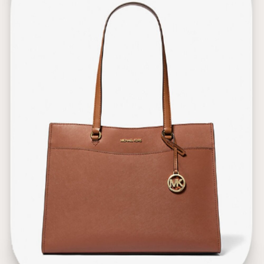 Michael Kors Jet Set Travel Saffiano Leather Pocket Tote - Luggage and Gold.